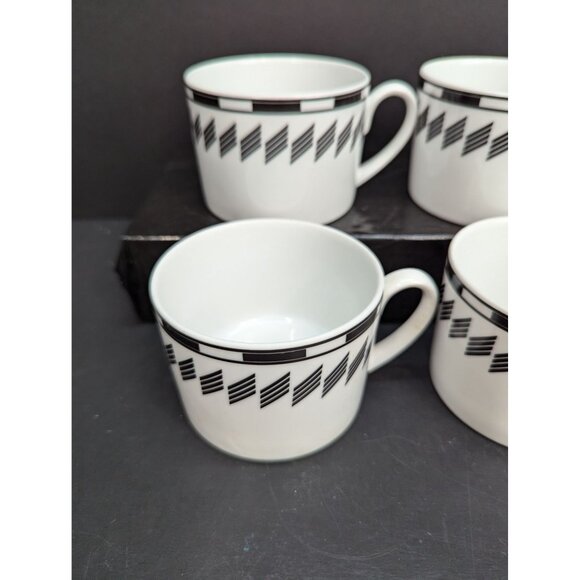 Studio Nova Drama Y0293 Black Geometric Pattern Flat Coffee Cup 6 Oz Set of 4 - Picture 2 of 8
